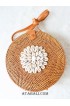 rattan circle sling bags with cowrie shells flower decoration